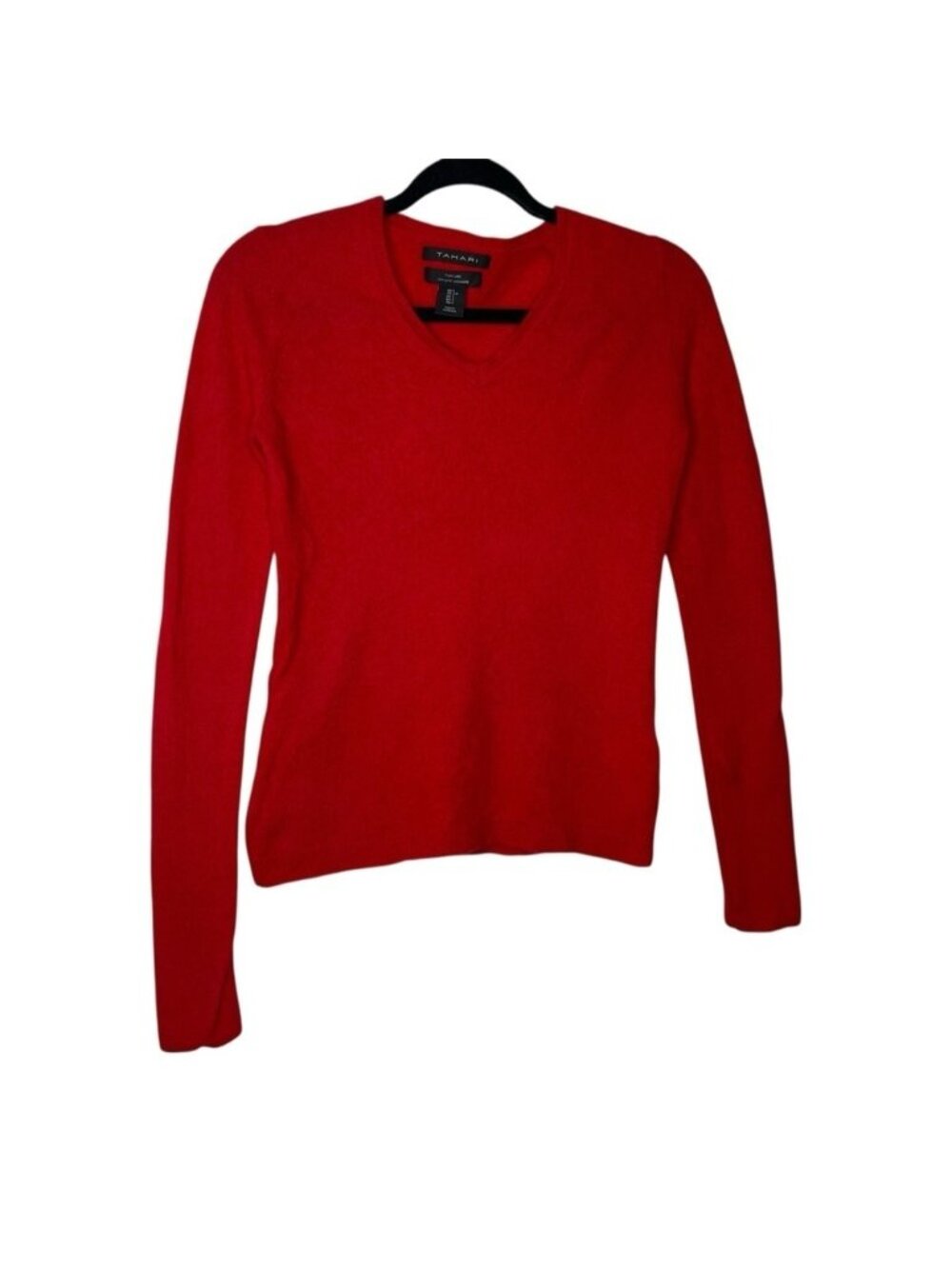 Tahari Cashmere V neck Pullover Long Sleeve Red Sweater Size Small